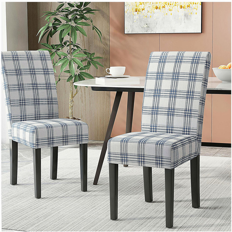 Table et chaises de salle à manger modernes - Le design haut dossier élégant convient à tout décor, À carreaux, bleu