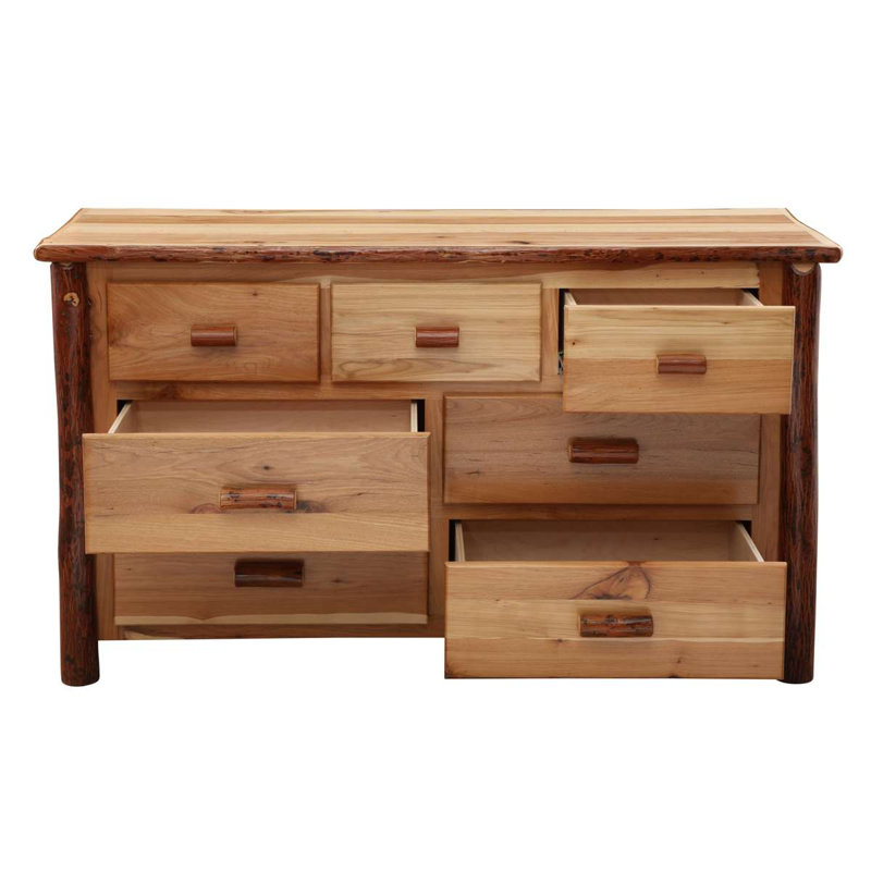 Fireside Lodge Hickory Log Seven Drawer Dresser - Cognac - Premium Line, Rustic Maple