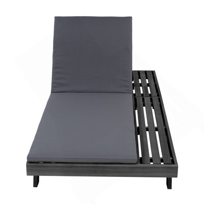 Ensemble de méridienne de salon, espace disponible d'un côté, bois d'acacia noir avec coussins de salon résistants à l'eau (gris foncé et épaisseur de 2 pouces) - version crème / feuille assortie disponible
