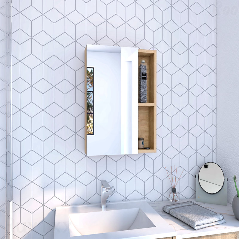 Medicine Cabinet With Mirror, Five Internal Shelves, Single Door -Pine