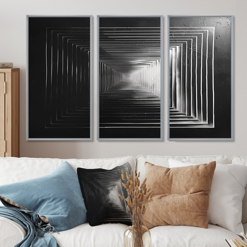 Dadabo - ensemble d'art mural géométrique, H 40 po x l 60 po x P 1 po, Encadrement argenté