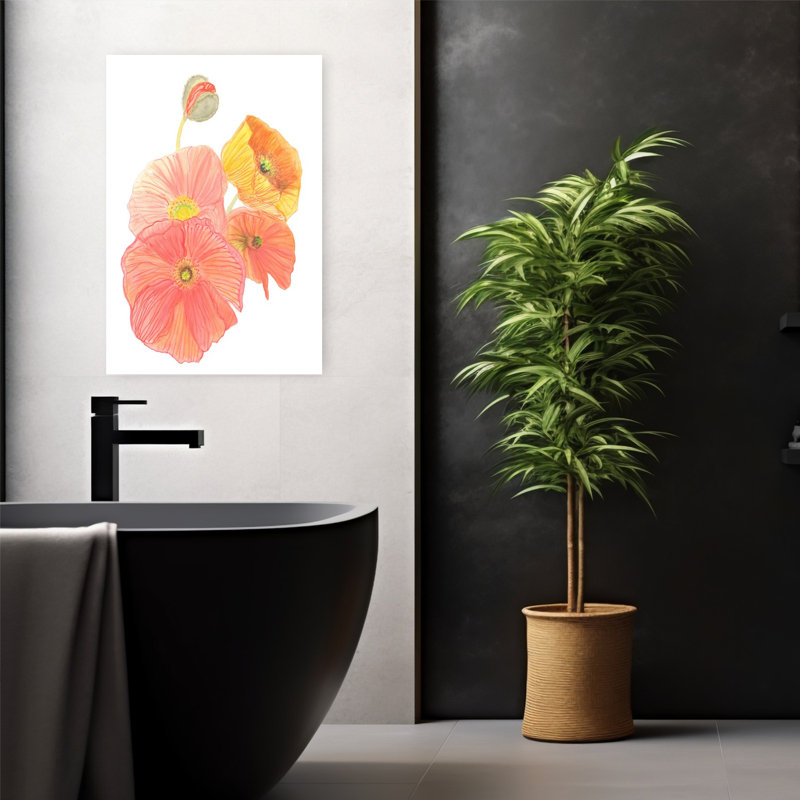 Art contemporain coquelicot, H 24 po x l 16 po