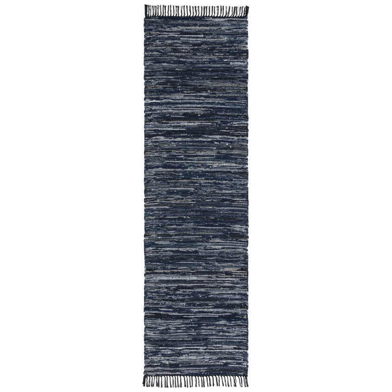 Ketter Hand Woven Denim/Cotton Rug in Navy/Black, Runner 2'3" x 8'