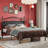 Vintage Metal Platform Bed With Premium Leather Headboard-1714446953