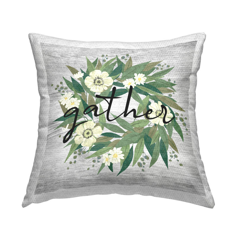 Coussin d'extérieur «Gather Calligraphy Rustic Flower Wreath» par Ziwei Li