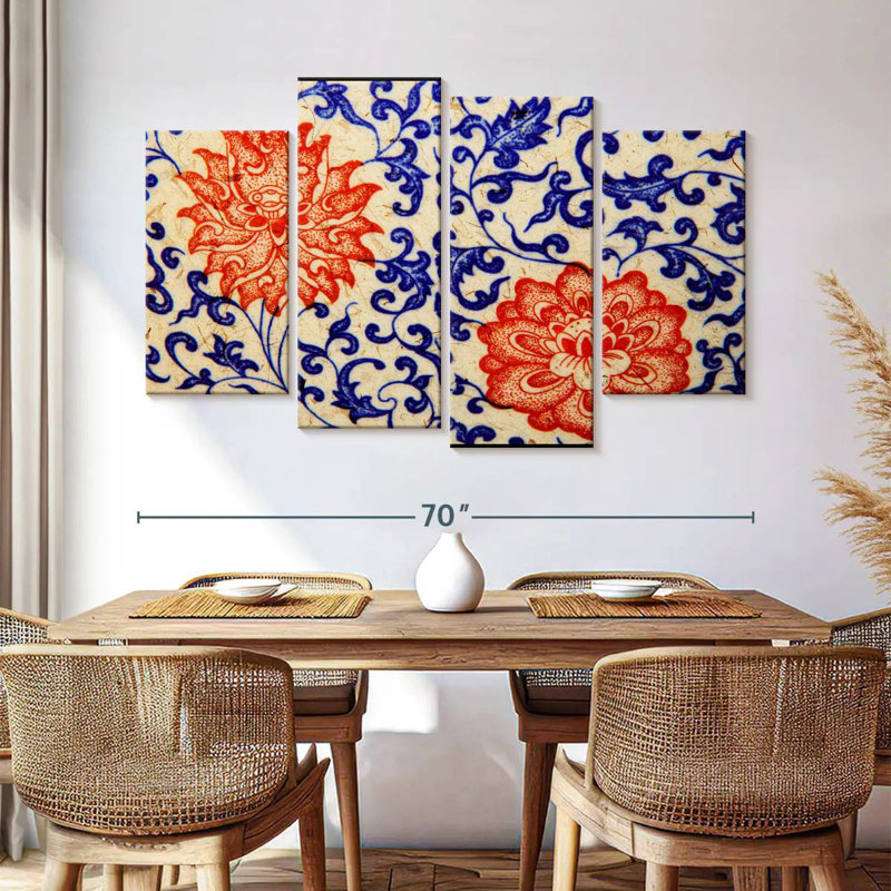 Floral Asian Ceramics, H 42 po x l 68 po