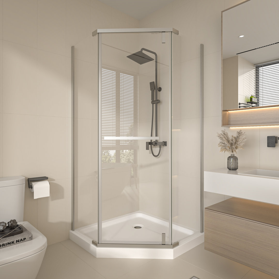 38'' W x 38'' D x 72'' H Semi-Frameless Neo-angle Reversible Shower Enclosure ExBrite Frame 