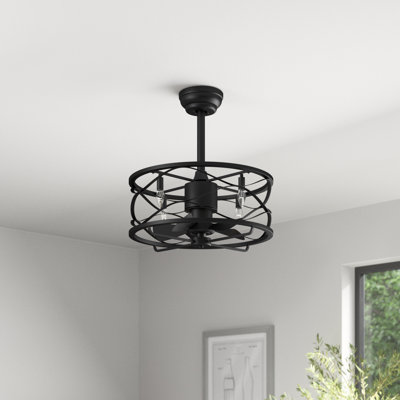 Ventilateur de plafond à tambour noir mat de 51 cm (20 po) avec kit d'éclairage, moteur réversible, télécommande, 3 vitesses, 5 pales en ABS