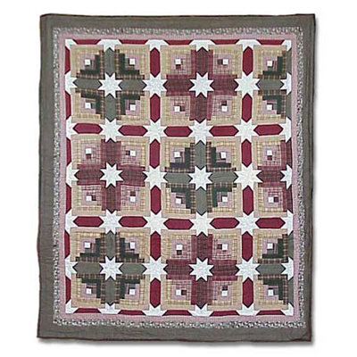 Snowflake Log Cabin Farmhouse / Country Cotton Geometric Shapes Quilt