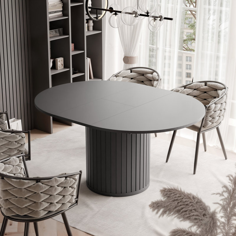 Rushad Extendable Round Dining Table, Grey