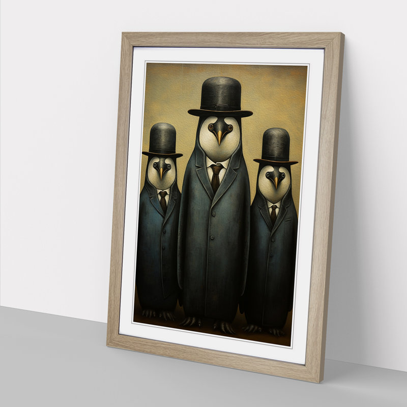 Penguin Dadaism - Single Picture Frame Print on Wood, Oak Framed, 34cm H x 25cm W x 2cm D