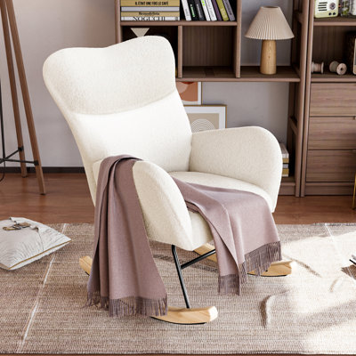 Rocking Chair For Adults, High Back Upholstered Nursing Chair Comfy Armchair With Metal Legs And Wood Base For Living Room, Bedroom, Balcony