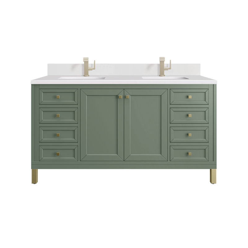 Ensemble de meuble-lavabo double 60 po Chicago, Céladon fumé, Blanc Zeus, Trou unique