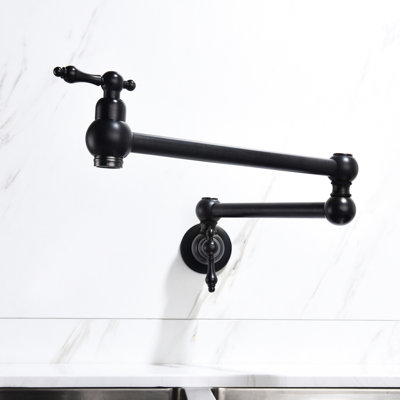 Pot Filler Faucet Wall Mount Matte Black, Brass Construction, Arm For Efficient And Filling, Double Handles To Control Water Flow Consistency, Corrosion Finish Black Mounted, Brass, Quick Convenient