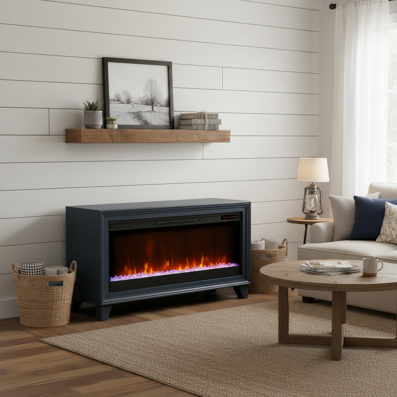 Satie 48" TV Stand with Fireplace, Blue