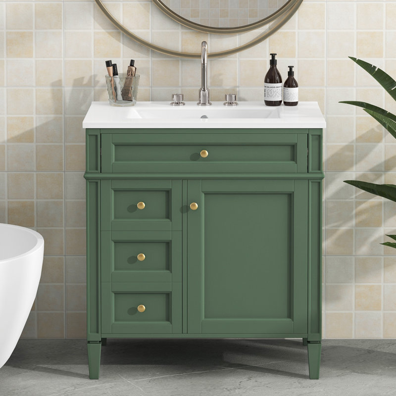 Meuble-lavabo moderne avec lavabo en céramique, 2 tiroirs et plateau de rangement basculant