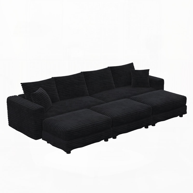 Canapé 4 places en velours côtelé duveteux de 260 cm (102,4 pouces), canapé moderne et confortable de style nuage, canapés profonds avec coussins moelleux et 3 poufs