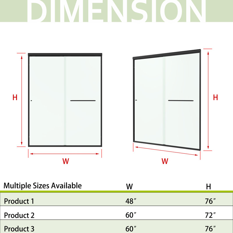 60 po X P 66 po Porte de douche coulissante simple H Verre trempé transparent en nickel brossé, 60"W X 66"H, Nickel brossé