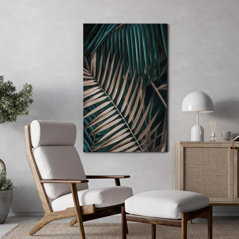 Minimal Botanical Tropical Palm Frond Exotic sur toile, H 18 po x l 12 po