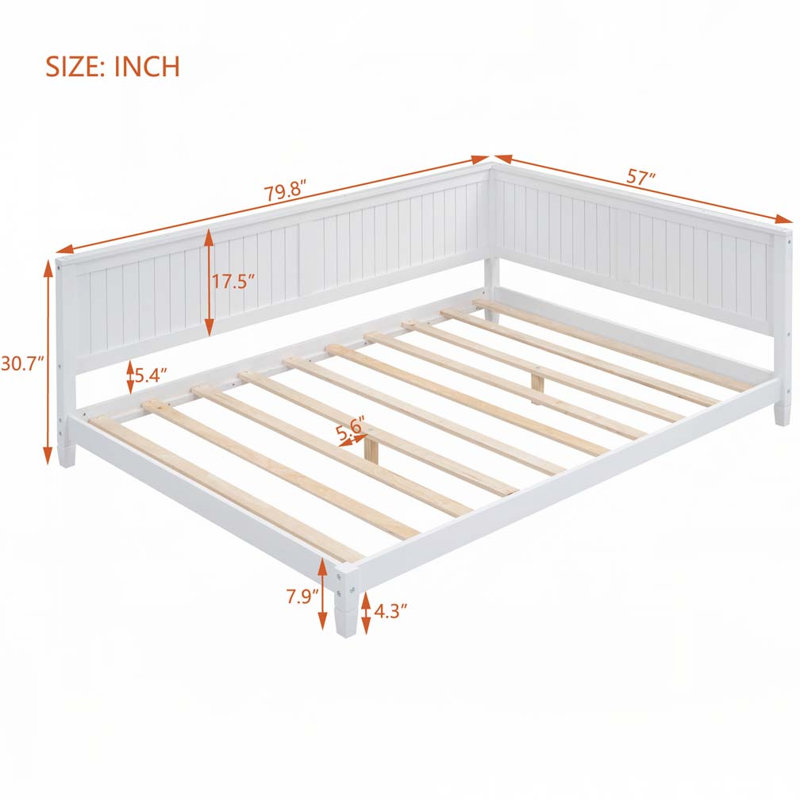 L-Shape Wood Daybed,Sofa Bed, Full/Double, White