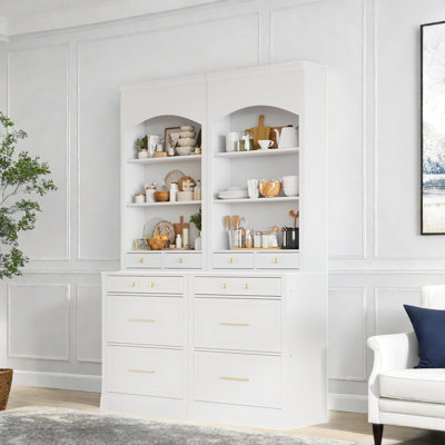 Modern High Kitchen Pantry With Faux Marble Top, 5 Drawers And An Adjustable Shelf, Set Of 2 by Everly Quinn
