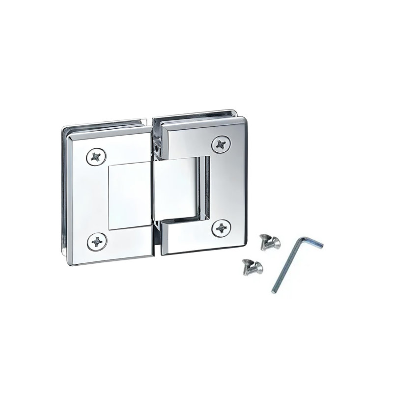Charnière de douche unie avec rebord biseauté et finition chromée brillante
