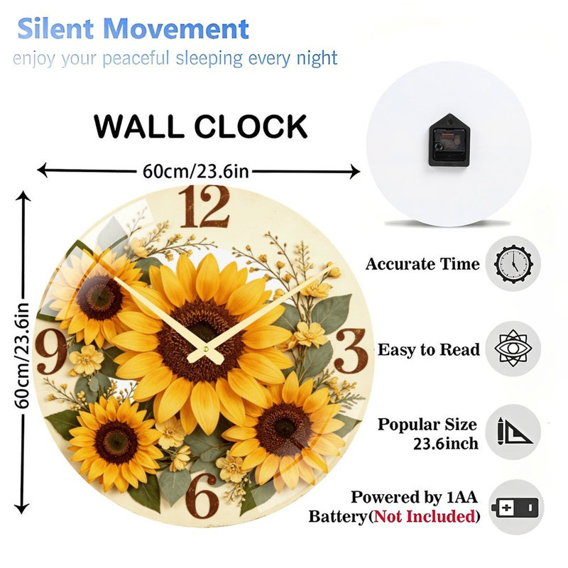 Horloge murale tournesol 24 po