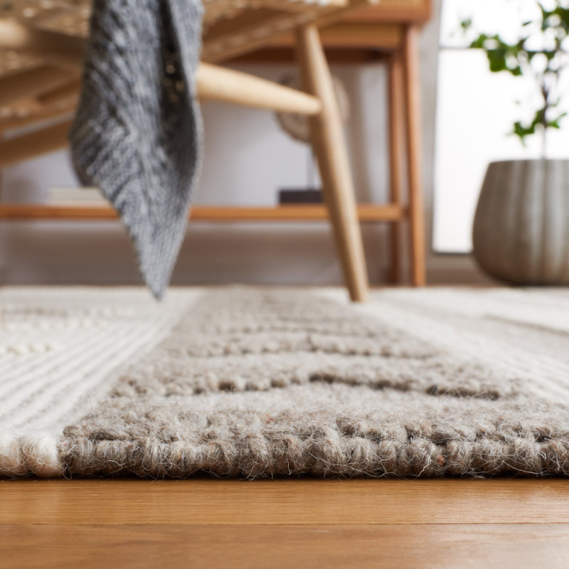 Tapis en laine et en coton tissé à la main couleur ivoire / brun Selfridge, Rectangle 6 pi x 9 pi