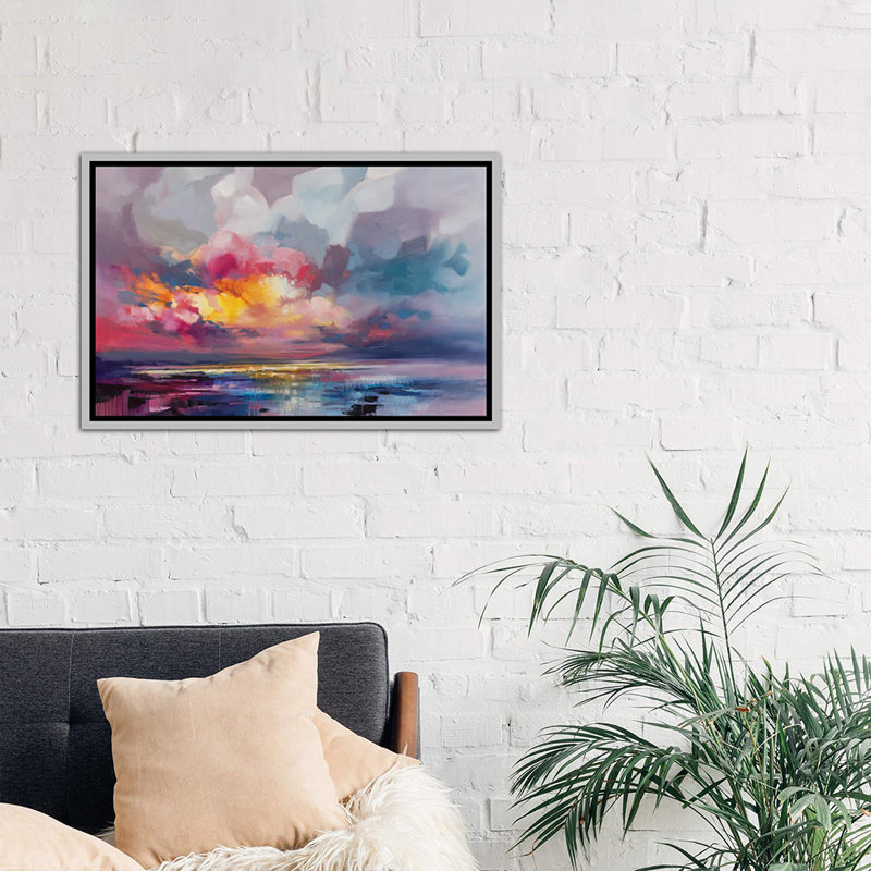 « deplacement » par scott naismith-reproduction d’art, Toile avec cadre argenté, H 26 po x l 40 po x 1,5 po