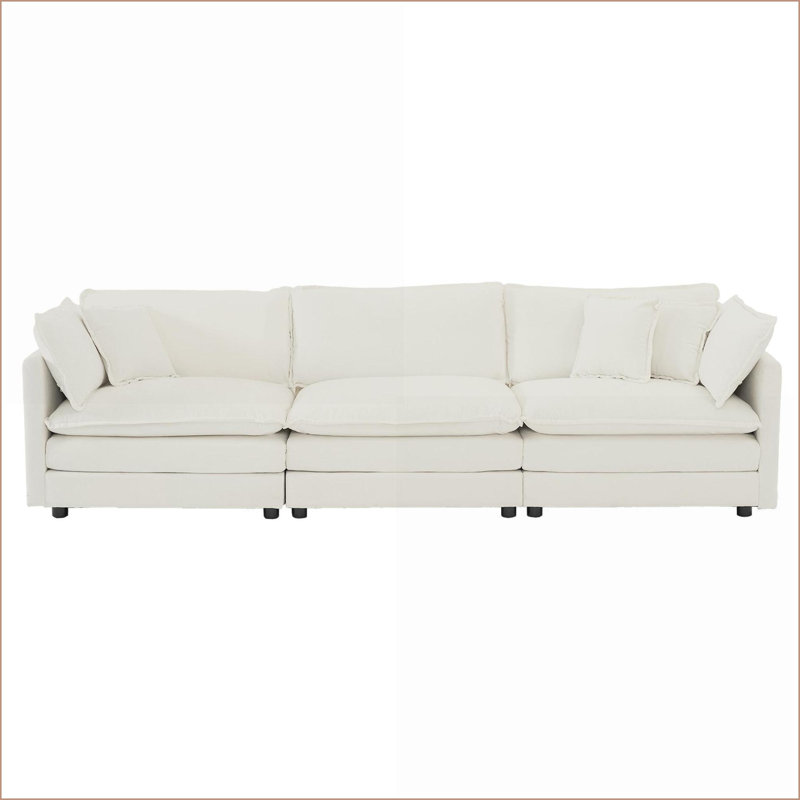 Canapé modulaire moderne 3 pièces pour salon | Blanc neige | Chenille