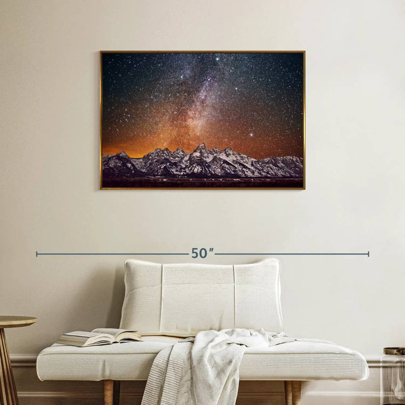 Voie lactée au-dessus de Grand Teton, 37 po x 25 po, Cadre flottant doré