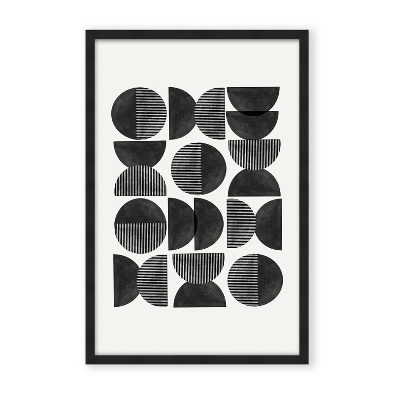 Abstract Mid Century, Geometric by  - Picture Frame Painting on Paper, 36" H x 24" W x 1.125" D, Black, Framed Matted Print