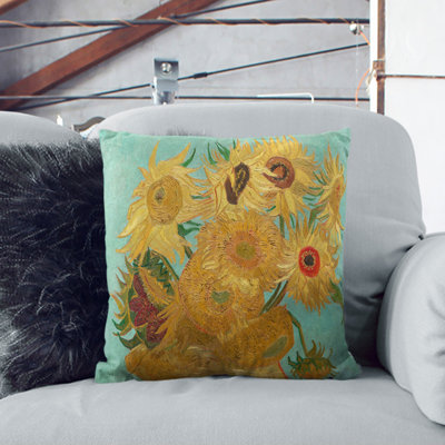 Vase With Twelve Sunflowers Square Throw Cushion