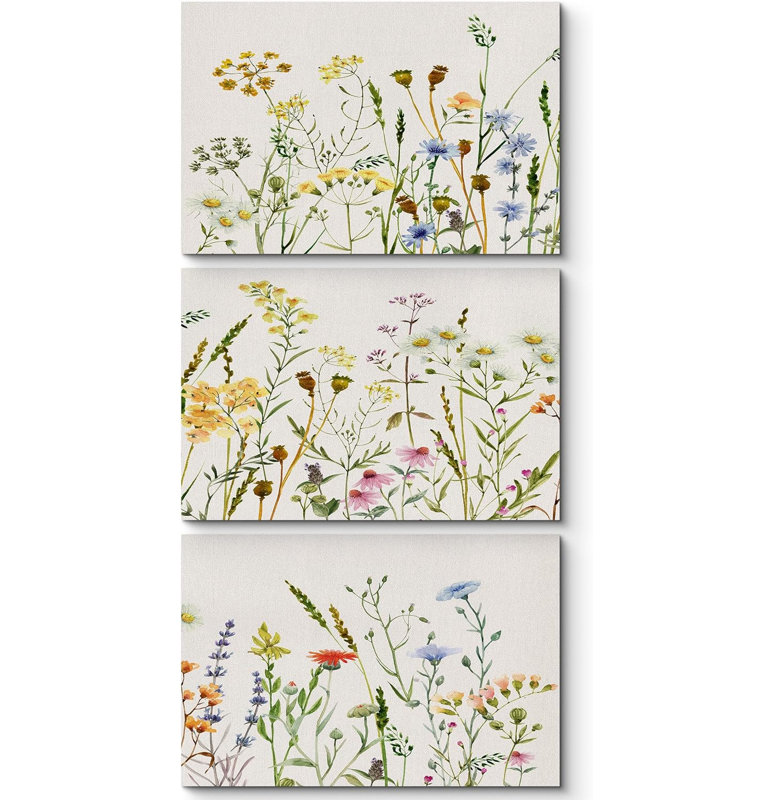 Illustration florale de fleurs sauvages pour la chambre à coucher, Toile tendue, H 24 po x l 36 po
