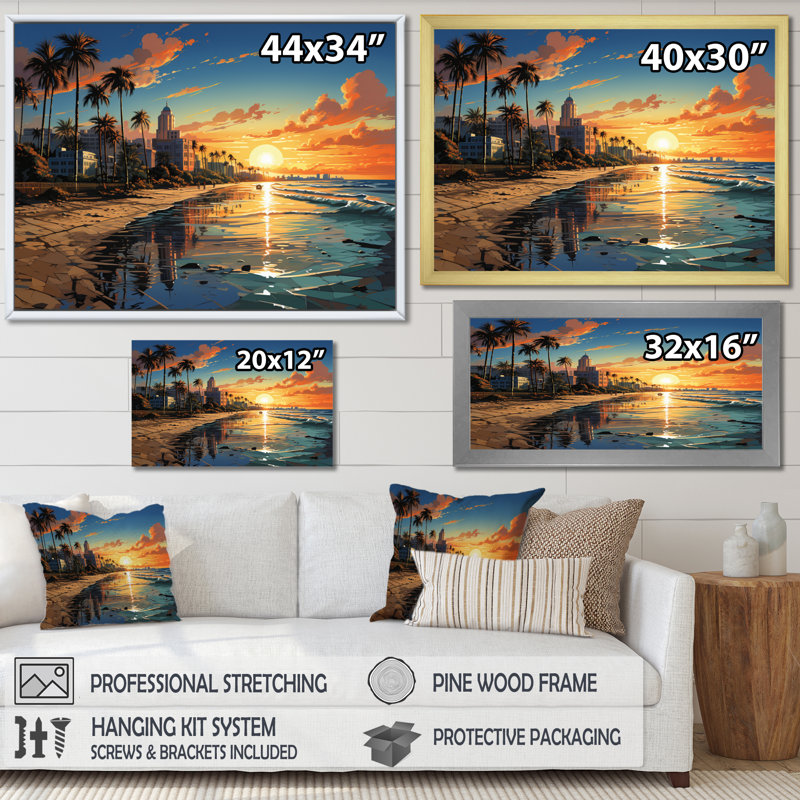 Sunshines State Miami I, reproduction d'art sur toile, H 30 po x l 40 po x P 1,5 po, Cadre photo noir