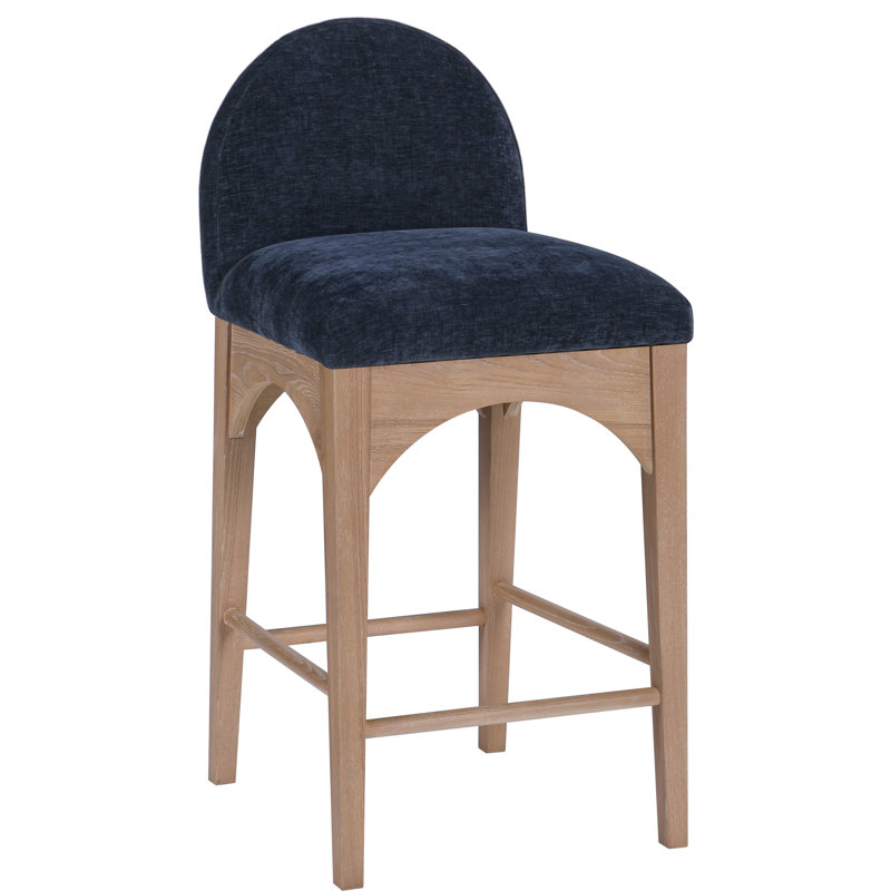 Tabouret de comptoir Waldorf, Naturel, Chenille bleue marine