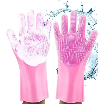 Multipurpose Reusable Silicone Gloves With Built-in Wash Scrubber And Heat Resistance