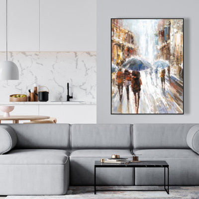 Abstract Passersby in the City - Framed Canvas Wall Art