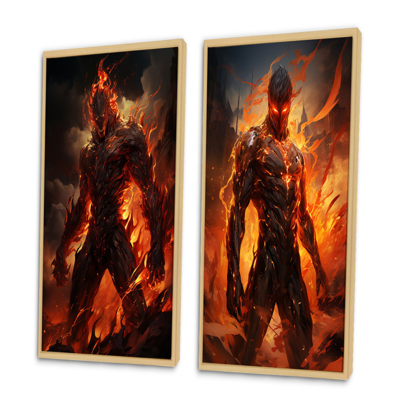 «Fire Force Villian», 2 pièces sur toile, Encadrement brun, H 20 po x l 24 po