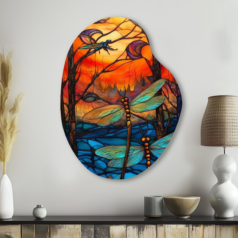 Manvel - animaux libellule en forme de poire, art mural en métal asymétrique, H 38 po x l 28 po