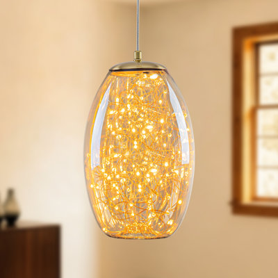Vintage Led 3000K Organic Form Pendant Light With Amber Glass