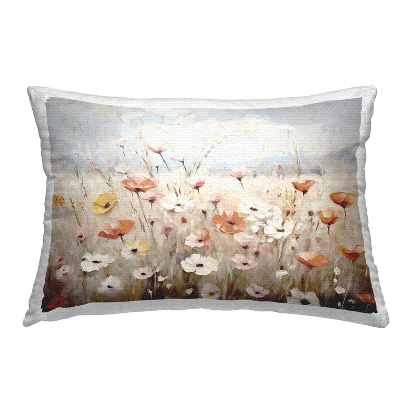 Coussin extérieur Hockey Sticks par Lil 'Rue, 14"H x 20"W, Beige Floral 1, Rectangular