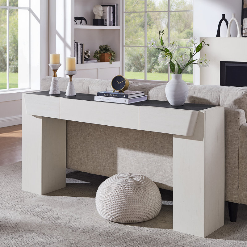 Console 63 po avec tiroir et canapé en bois 63 po pour le salon du couloir d'entrée, Blanc