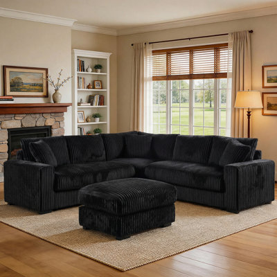 99" W Modular Sectional Sofa 6-Seat Corduroy Oversized Corner Couch With Pillows & Ottoman