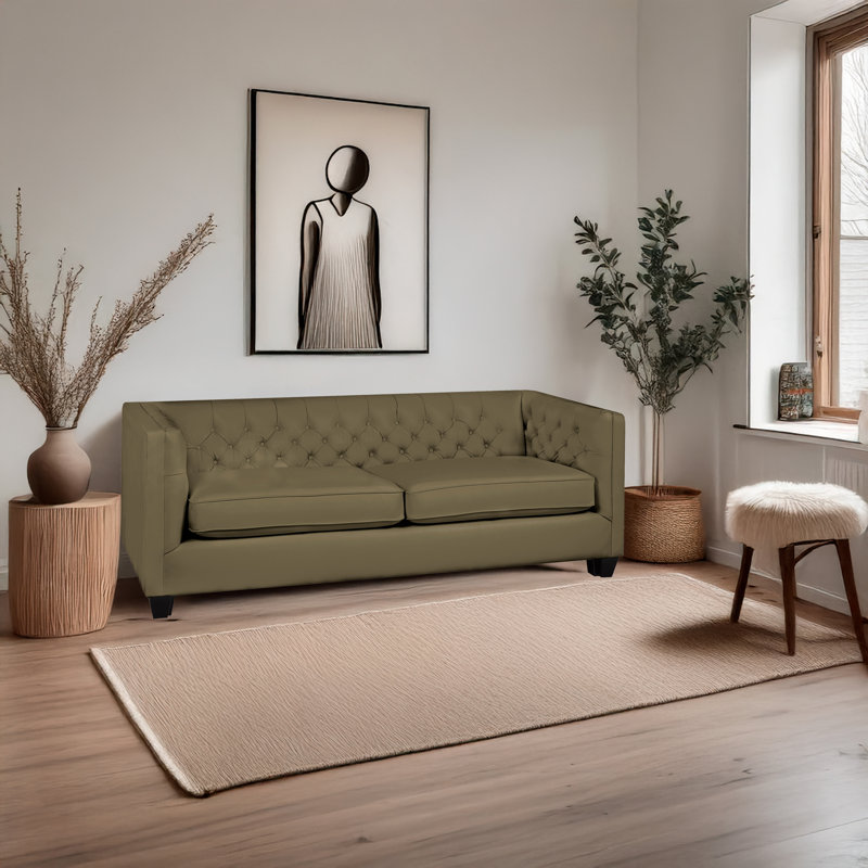 Bourne 84" Genuine Leather Tuxedo Arm Sofa, Taupe Leather Match