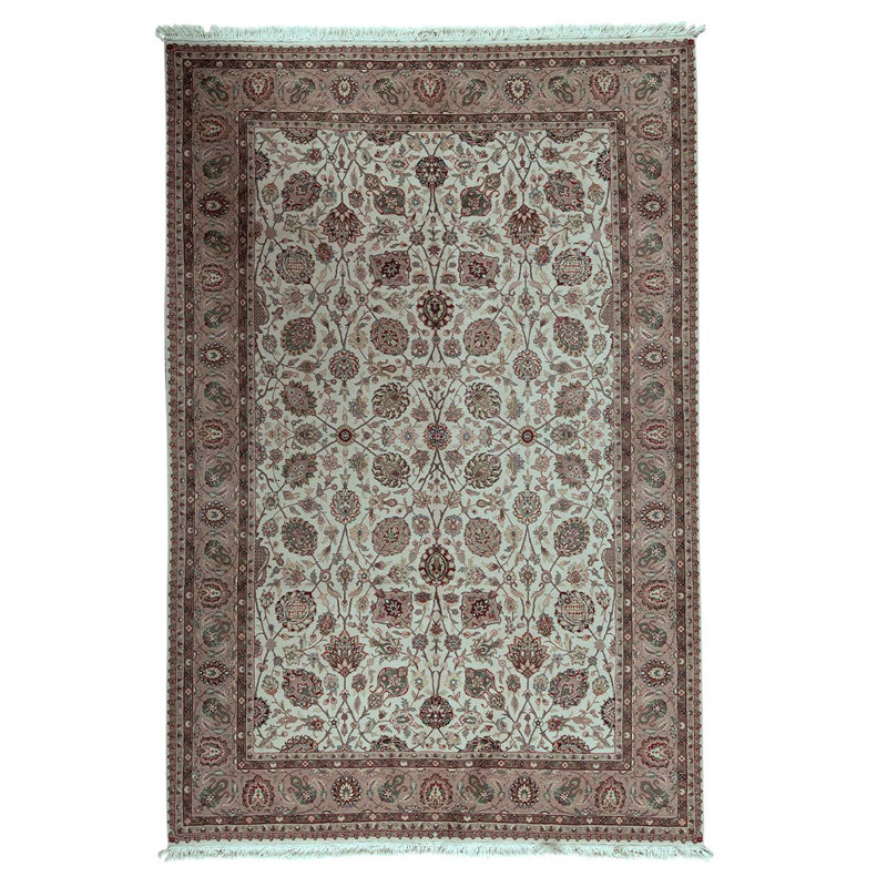 Tapis unique en laine noué à la main de 6 pi x 9 pi ivoire / taupe