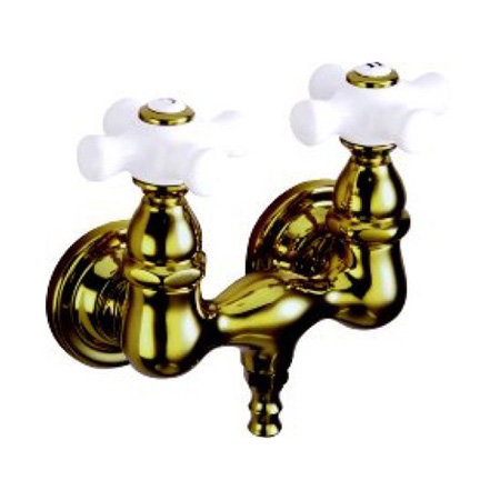 Vintage Double Handle Wall Mounted Clawfoot Tub Faucet, Polished Brass