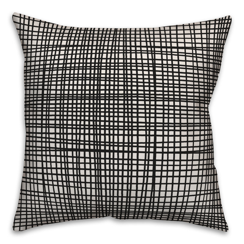 Geometric Throw Pillow, 20" x 20", Black Plaid