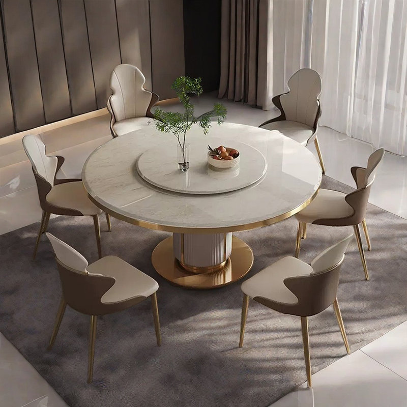 Ensemble de table de salle à manger Luxury Modern, H 29,52 po x L 53,14 po x l 53,14 po, 9 Pieces: Table, 8 Chairs