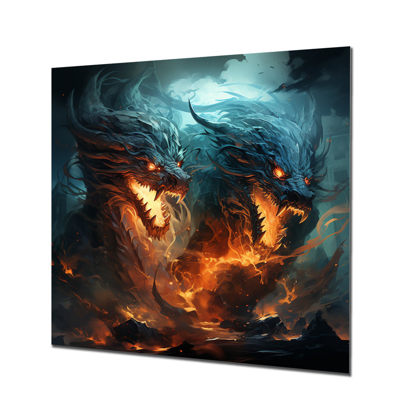 Fire Breathing Dragons Lair II - art mural en métal Dragons, H 36 po x l 36 po x P 1,5 po